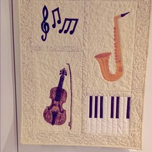Handmade quilted music themed tapestry
